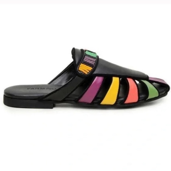 FARM RIO Black Rainbow Beaded Mules EU 39 US 8 - Picture 2 of 8